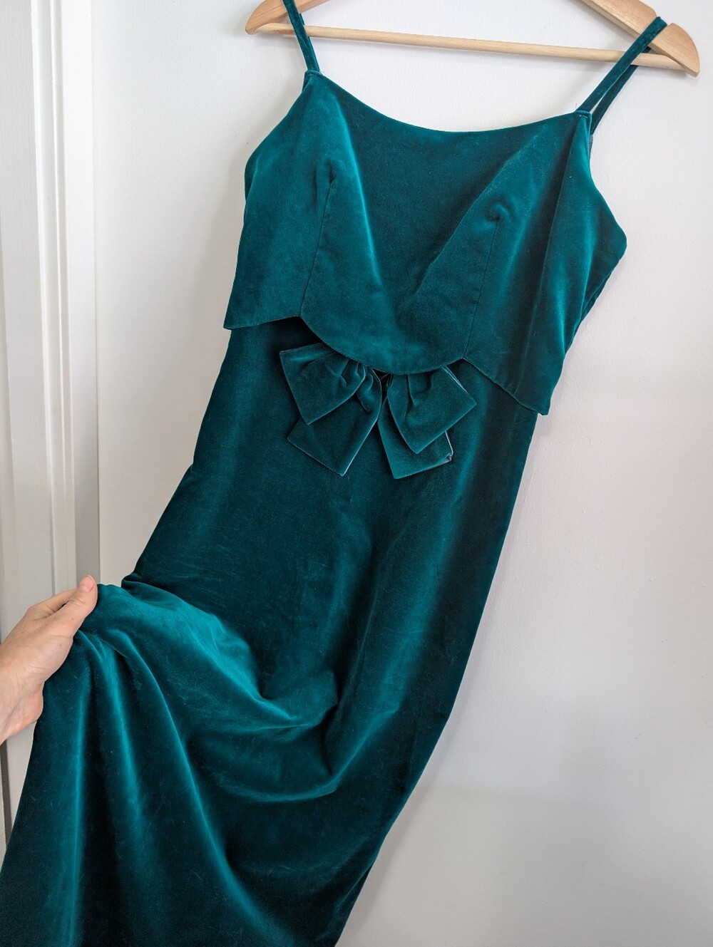 Vintage 1950s Mr. Mort Velvet Dress Emerald Green Maxi Formal Gown Bow Size 4